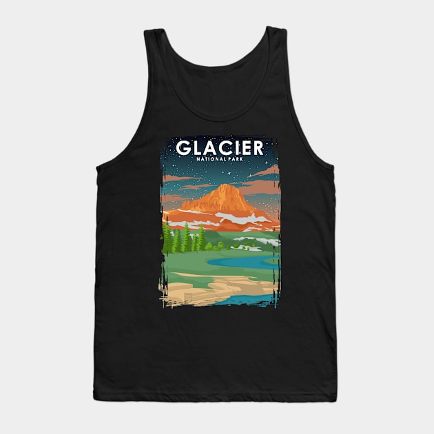 Glacier National Park at Night Vintage Minimal Retro Travel Poster Tank Top by jornvanhezik